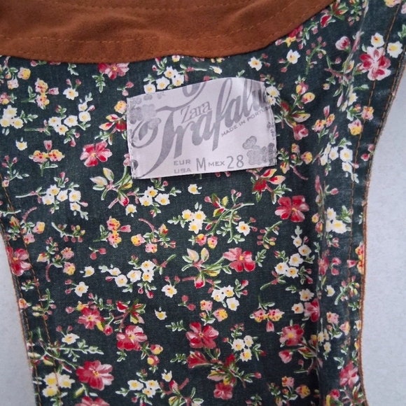 Zara/ Brown Vegan Suede/ Floral Lining Vest/ Size US M - Picture 13 of 13